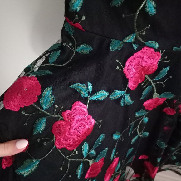 City Studio High Neck Sheer Embroidered Floral Vine Tulle Mini Dress - Picture 3 of 7